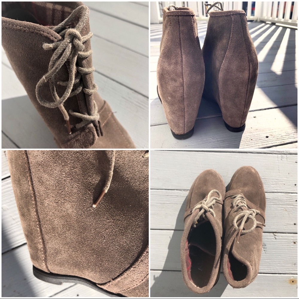 Aldo taupe Nubuck suede lace up wedge booties 7 - Picture 3 of 8